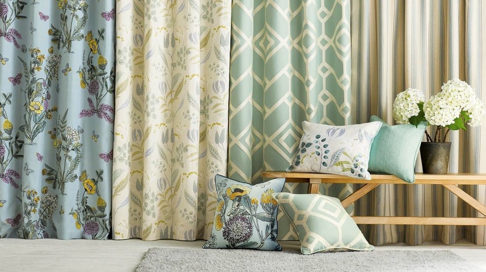 A collection of colorful and patterned curtains, adding style and vibrancy to any room decor.