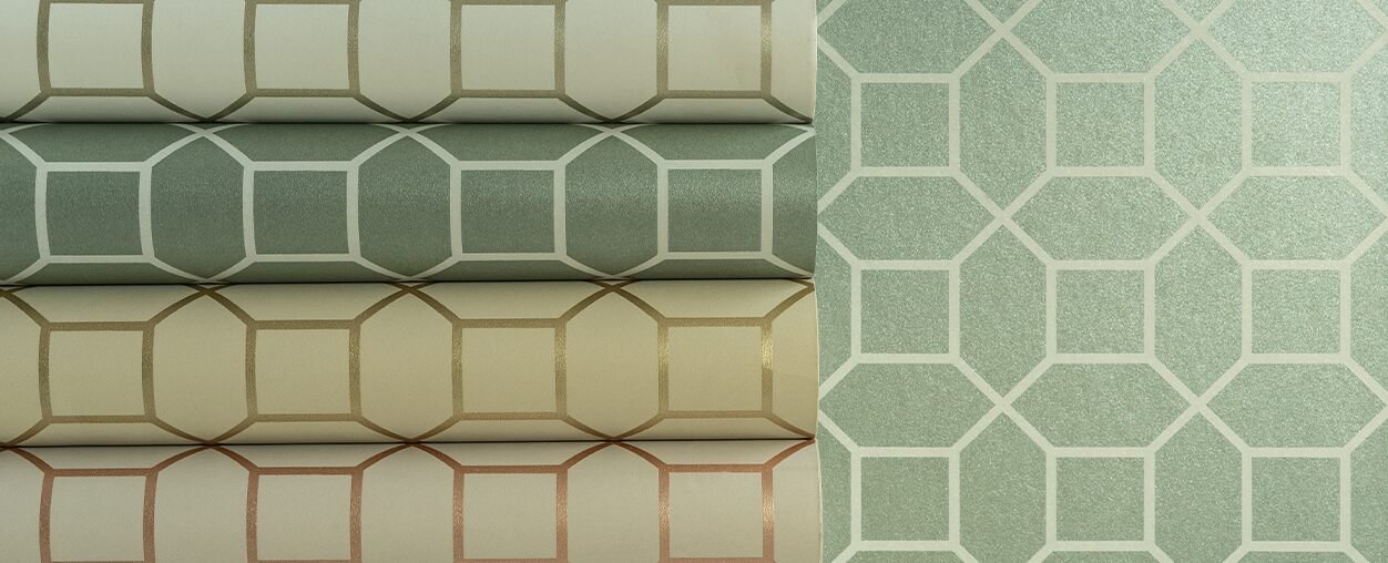 Four unique wallpaper patterns featuring various designs and colors. Perfect for adding style and personality to any space.